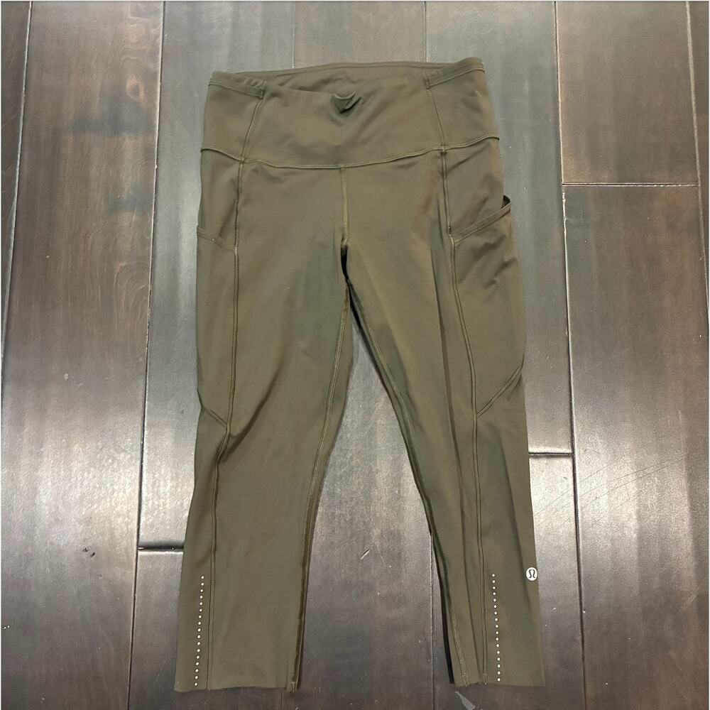 Lululemon Fast & Free Crop 19" Dark Olive Green Leggings Womens Size 6